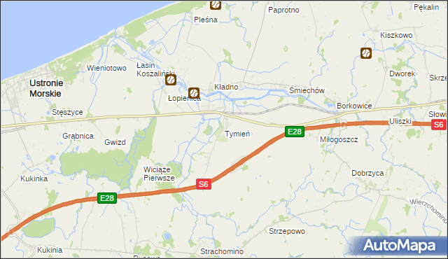 mapa Tymień gmina Będzino, Tymień gmina Będzino na mapie Targeo