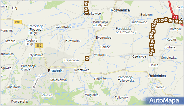 mapa Tyniowice, Tyniowice na mapie Targeo