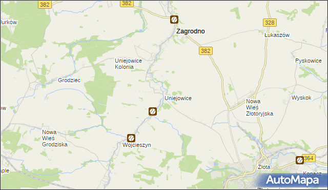 mapa Uniejowice, Uniejowice na mapie Targeo