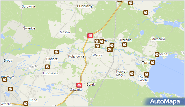 mapa Węgry gmina Turawa, Węgry gmina Turawa na mapie Targeo