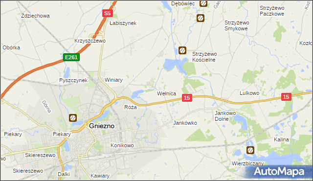 mapa Wełnica gmina Gniezno, Wełnica gmina Gniezno na mapie Targeo