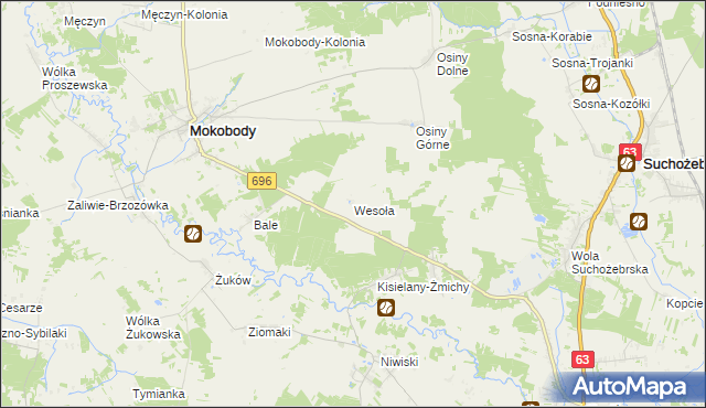 mapa Wesoła gmina Mokobody, Wesoła gmina Mokobody na mapie Targeo