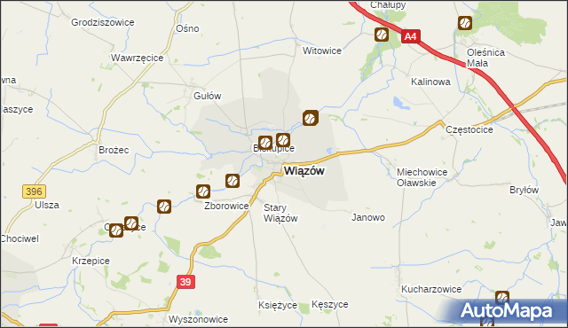 mapa Wiązów, Wiązów na mapie Targeo