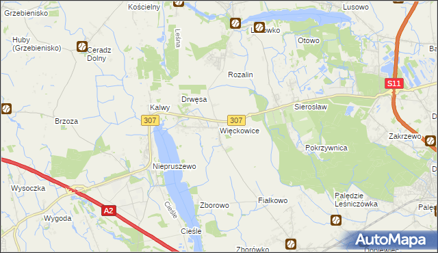 mapa Więckowice gmina Dopiewo, Więckowice gmina Dopiewo na mapie Targeo