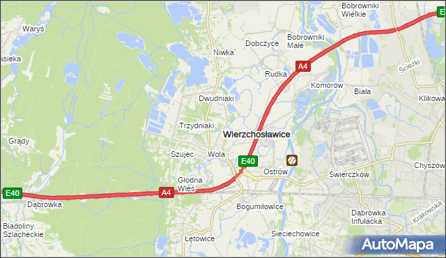 mapa Wierzchosławice powiat tarnowski, Wierzchosławice powiat tarnowski na mapie Targeo