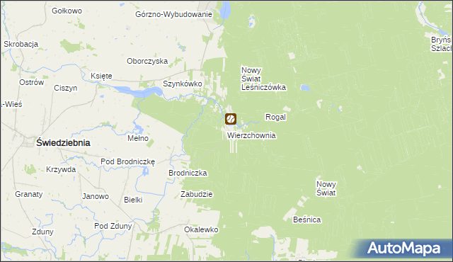 mapa Wierzchownia gmina Górzno, Wierzchownia gmina Górzno na mapie Targeo