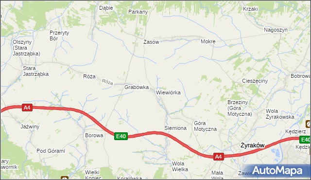 mapa Wiewiórka gmina Żyraków, Wiewiórka gmina Żyraków na mapie Targeo