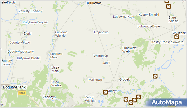 mapa Wiktorzyn gmina Klukowo, Wiktorzyn gmina Klukowo na mapie Targeo