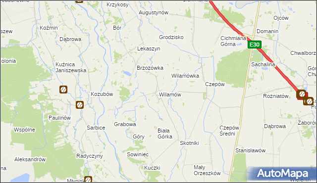 mapa Wilamów gmina Uniejów, Wilamów gmina Uniejów na mapie Targeo