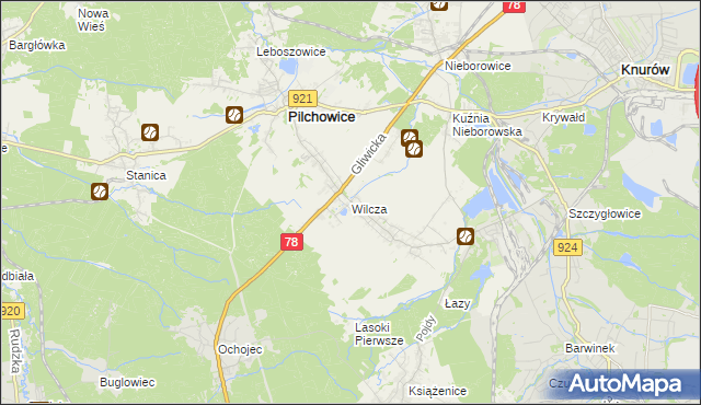 mapa Wilcza gmina Pilchowice, Wilcza gmina Pilchowice na mapie Targeo