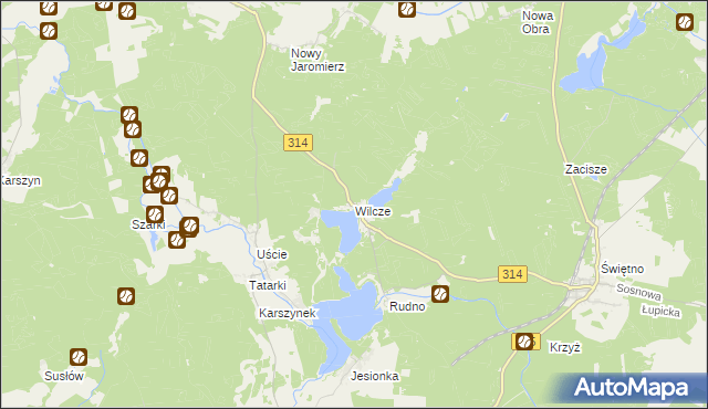 mapa Wilcze gmina Wolsztyn, Wilcze gmina Wolsztyn na mapie Targeo