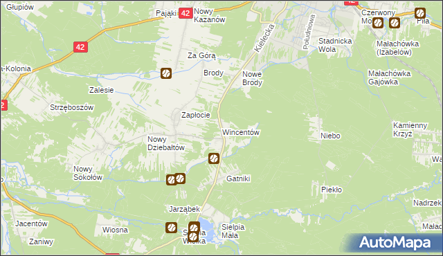 mapa Wincentów gmina Końskie, Wincentów gmina Końskie na mapie Targeo