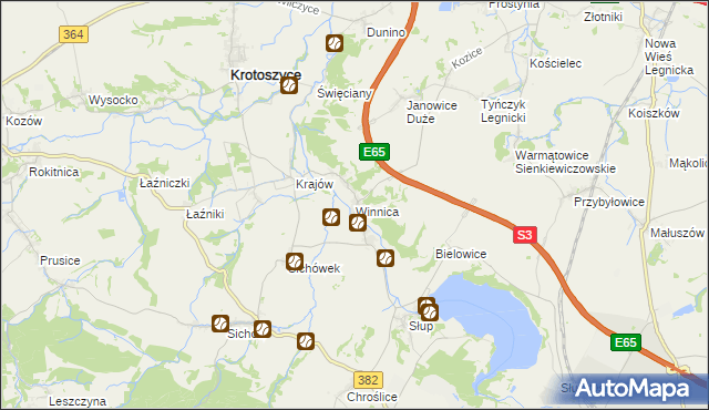 mapa Winnica gmina Krotoszyce, Winnica gmina Krotoszyce na mapie Targeo