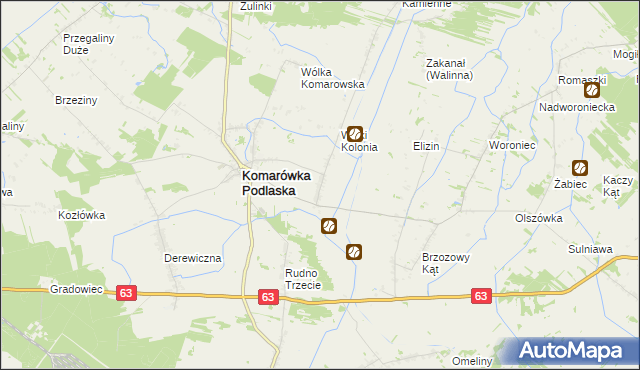 mapa Wiski gmina Komarówka Podlaska, Wiski gmina Komarówka Podlaska na mapie Targeo