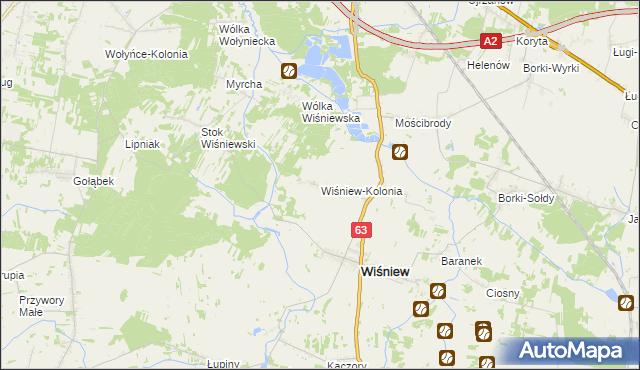 mapa Wiśniew-Kolonia, Wiśniew-Kolonia na mapie Targeo