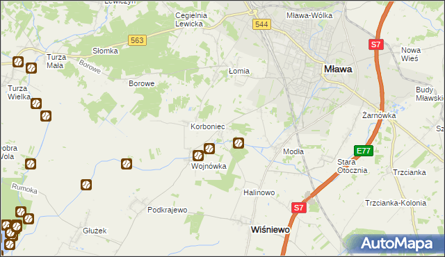 mapa Wiśniewko gmina Wiśniewo, Wiśniewko gmina Wiśniewo na mapie Targeo