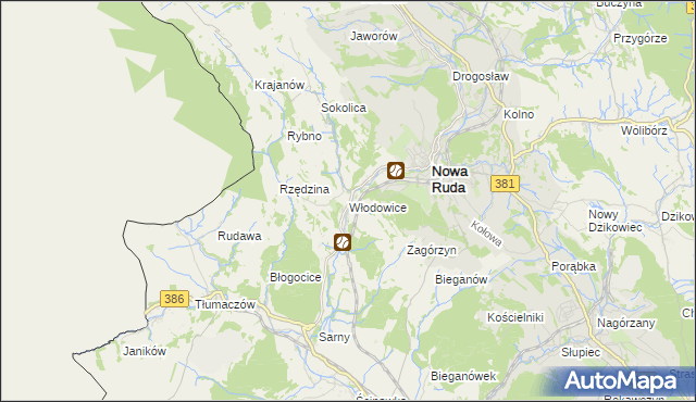 mapa Włodowice gmina Nowa Ruda, Włodowice gmina Nowa Ruda na mapie Targeo