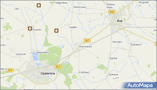 mapa Wojnowice gmina Opalenica, Wojnowice gmina Opalenica na mapie Targeo