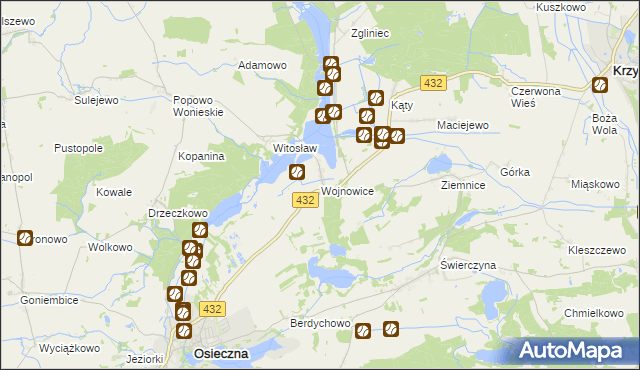 mapa Wojnowice gmina Osieczna, Wojnowice gmina Osieczna na mapie Targeo