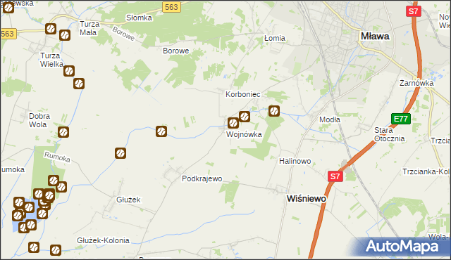mapa Wojnówka gmina Wiśniewo, Wojnówka gmina Wiśniewo na mapie Targeo