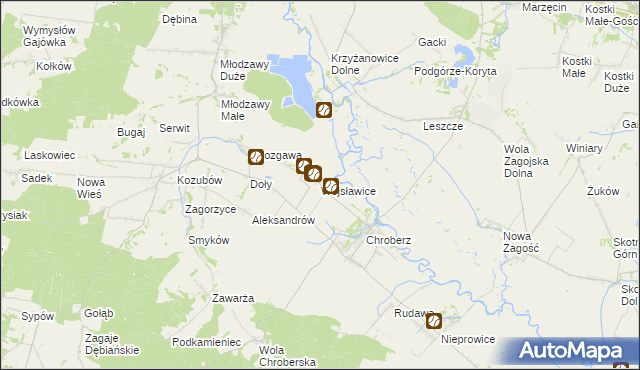 mapa Wojsławice gmina Złota, Wojsławice gmina Złota na mapie Targeo