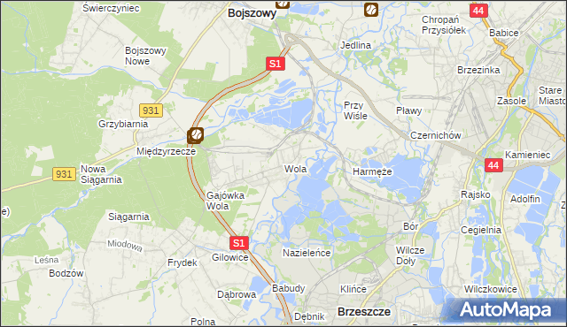 mapa Wola gmina Miedźna, Wola gmina Miedźna na mapie Targeo