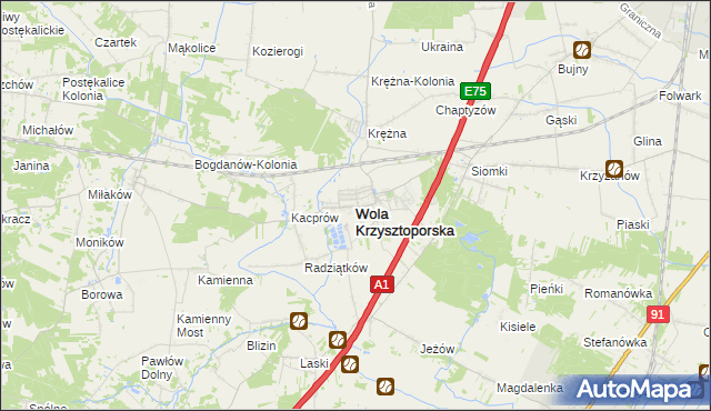 mapa Wola Krzysztoporska, Wola Krzysztoporska na mapie Targeo