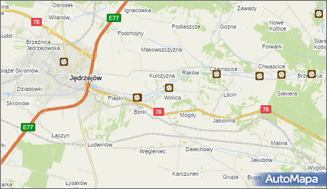 mapa Wolica gmina Jędrzejów, Wolica gmina Jędrzejów na mapie Targeo