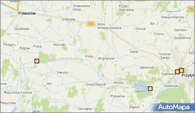 mapa Wygnanów gmina Przytyk, Wygnanów gmina Przytyk na mapie Targeo