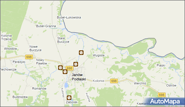 mapa Wygoda gmina Janów Podlaski, Wygoda gmina Janów Podlaski na mapie Targeo