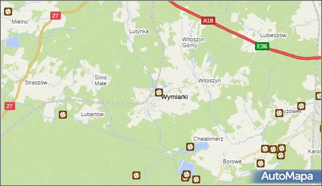 mapa Wymiarki powiat żagański, Wymiarki powiat żagański na mapie Targeo