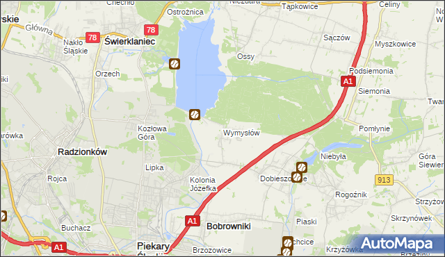 mapa Wymysłów gmina Bobrowniki, Wymysłów gmina Bobrowniki na mapie Targeo