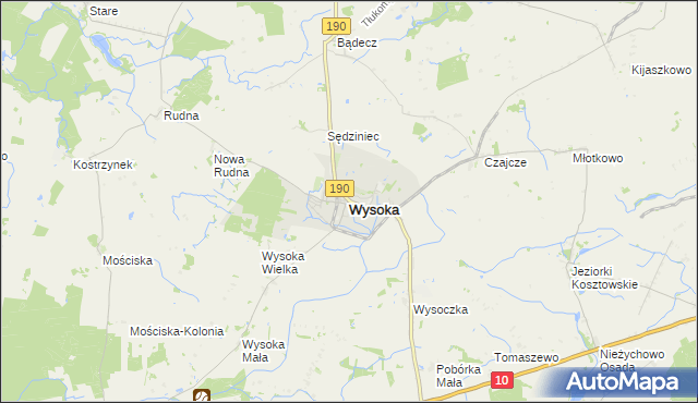 mapa Wysoka powiat pilski, Wysoka powiat pilski na mapie Targeo