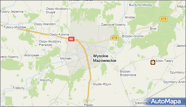 mapa Wysokie Mazowieckie, Wysokie Mazowieckie na mapie Targeo