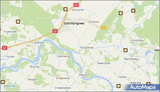 mapa Wyszanów gmina Szlichtyngowa, Wyszanów gmina Szlichtyngowa na mapie Targeo