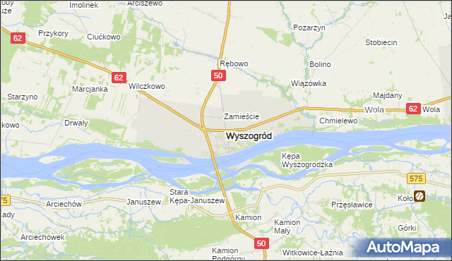 mapa Wyszogród powiat płocki, Wyszogród powiat płocki na mapie Targeo