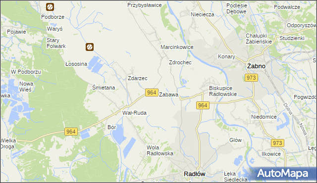 mapa Zabawa gmina Radłów, Zabawa gmina Radłów na mapie Targeo