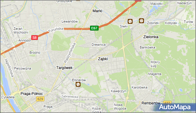 mapa Ząbki powiat wołomiński, Ząbki powiat wołomiński na mapie Targeo