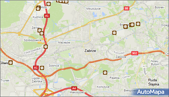 mapa Zabrza, Zabrze na mapie Targeo