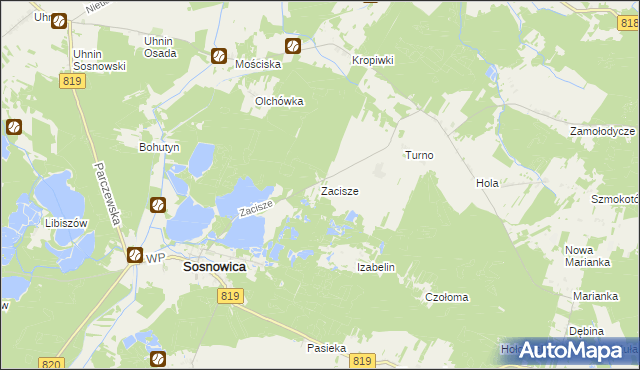 mapa Zacisze gmina Sosnowica, Zacisze gmina Sosnowica na mapie Targeo