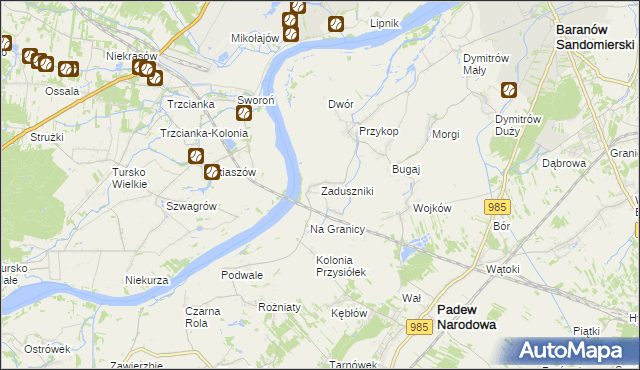 mapa Zaduszniki gmina Padew Narodowa, Zaduszniki gmina Padew Narodowa na mapie Targeo