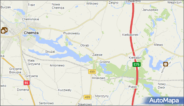 mapa Zalesie gmina Chełmża, Zalesie gmina Chełmża na mapie Targeo