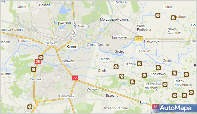 mapa Zalesie gmina Krzymów, Zalesie gmina Krzymów na mapie Targeo