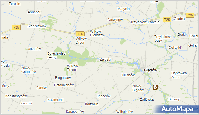 mapa Załuski gmina Błędów, Załuski gmina Błędów na mapie Targeo