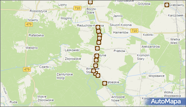 mapa Zamłynie gmina Zduńska Wola, Zamłynie gmina Zduńska Wola na mapie Targeo