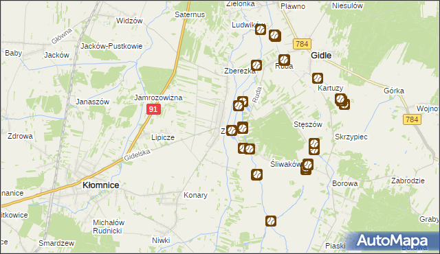 mapa Zawada gmina Kłomnice, Zawada gmina Kłomnice na mapie Targeo