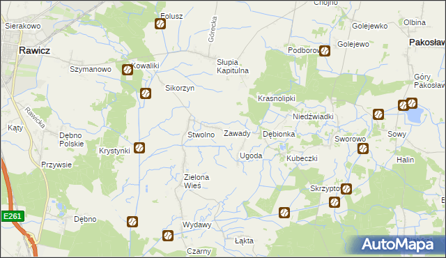 mapa Zawady gmina Rawicz, Zawady gmina Rawicz na mapie Targeo
