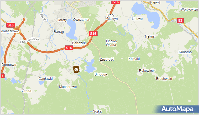 mapa Zazdrość gmina Stawiguda, Zazdrość gmina Stawiguda na mapie Targeo