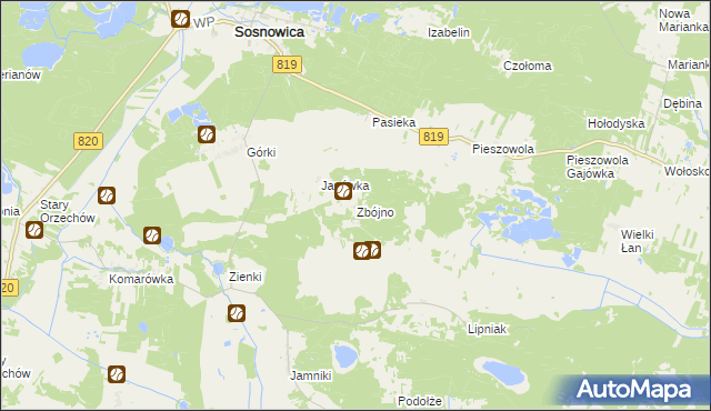 mapa Zbójno gmina Sosnowica, Zbójno gmina Sosnowica na mapie Targeo