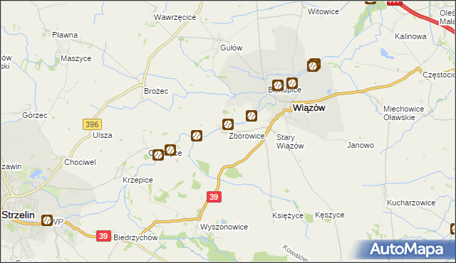mapa Zborowice gmina Wiązów, Zborowice gmina Wiązów na mapie Targeo